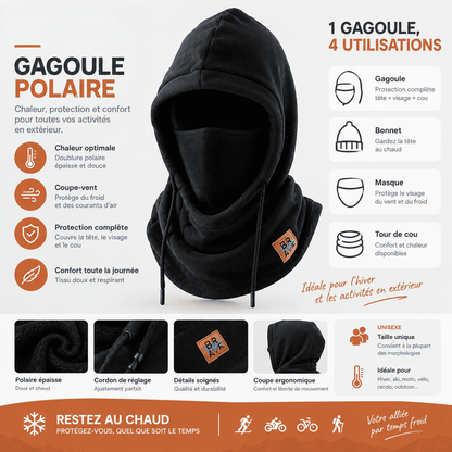 Cagoule polaire vélo & rando | capuche chaude avec cordon de serrage