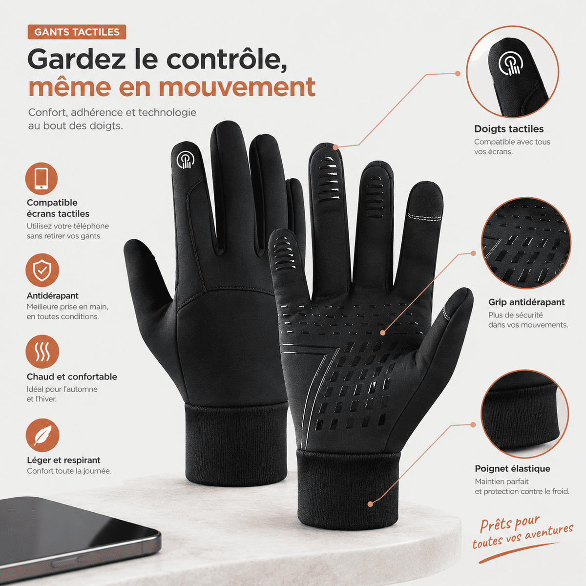 Gants de vélo et randonnée hiver | chauds, tactiles et antidérapants