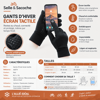Gants de vélo et randonnée hiver | chauds, tactiles et antidérapants