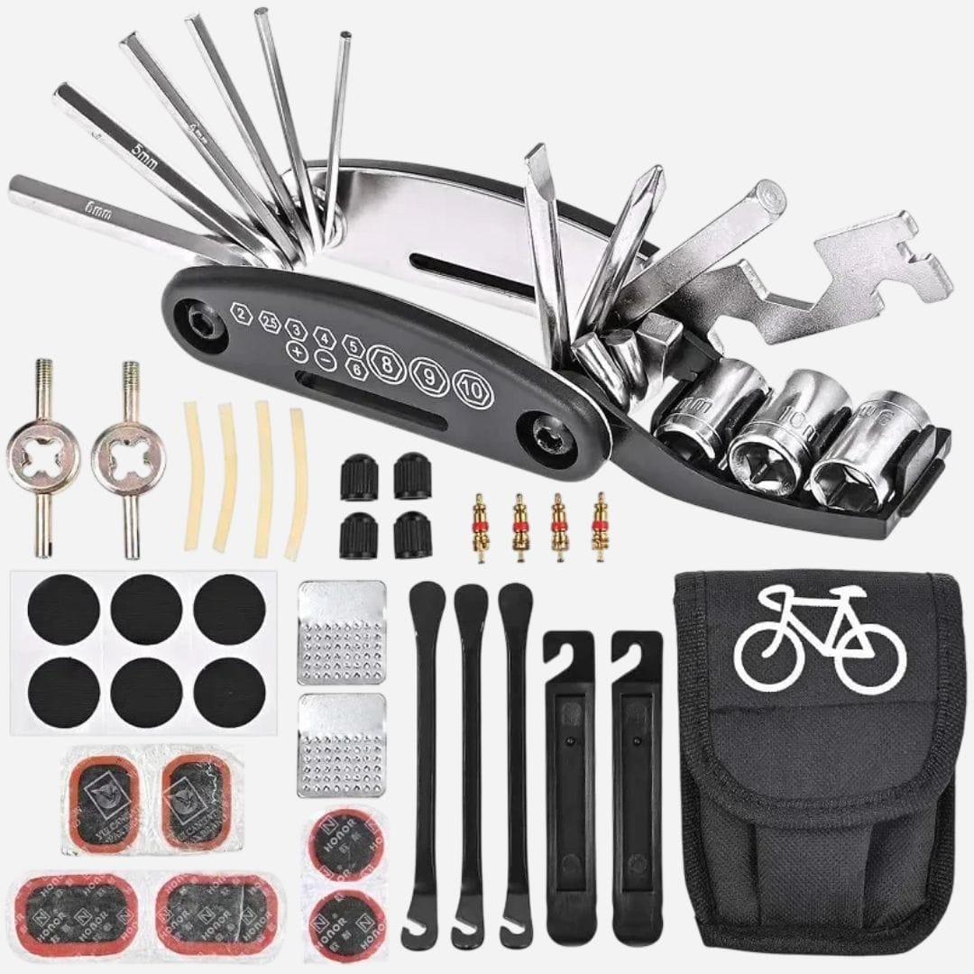 Kit de réparation vélo 16 en 1 avec démonte-pneus