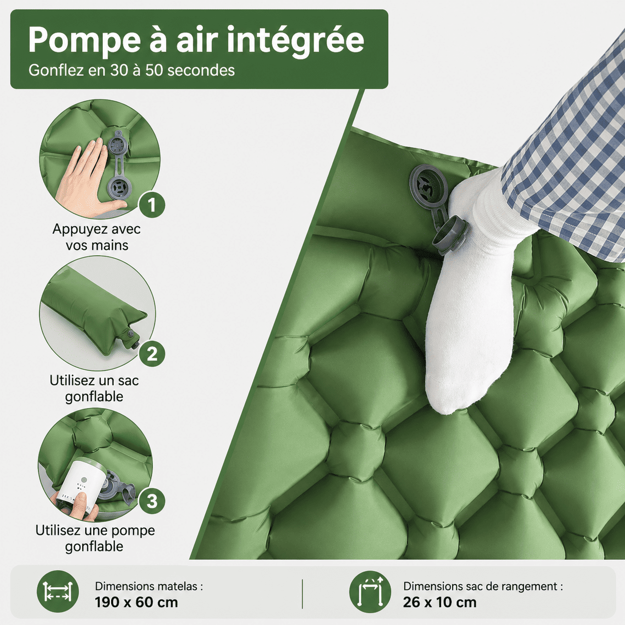 Matelas gonflable 1 personne Camping & Bivouac | avec oreiller