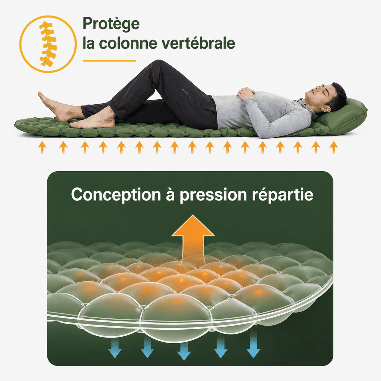 Matelas gonflable 1 personne Camping & Bivouac | avec oreiller