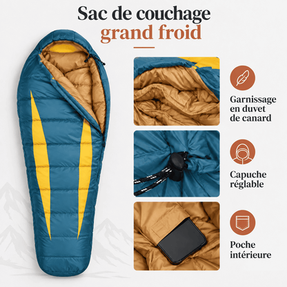 Sac de couchage extrême froid | Duvet de canard, forme momie, -5°C à -20°C
