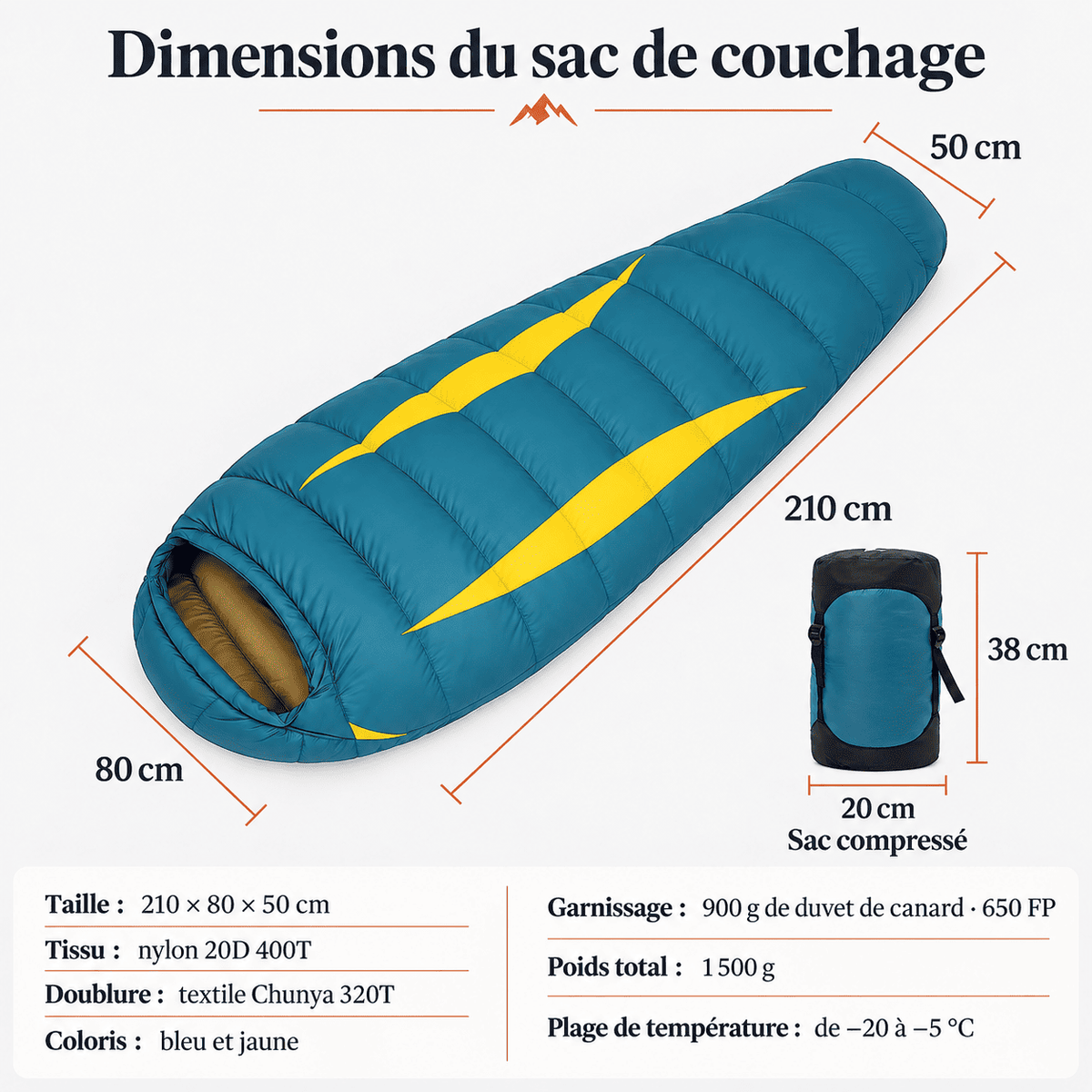 Sac de couchage extrême froid | Duvet de canard, forme momie, -5°C à -20°C