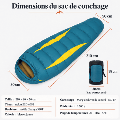 Sac de couchage extrême froid | Duvet de canard, forme momie, -5°C à -20°C