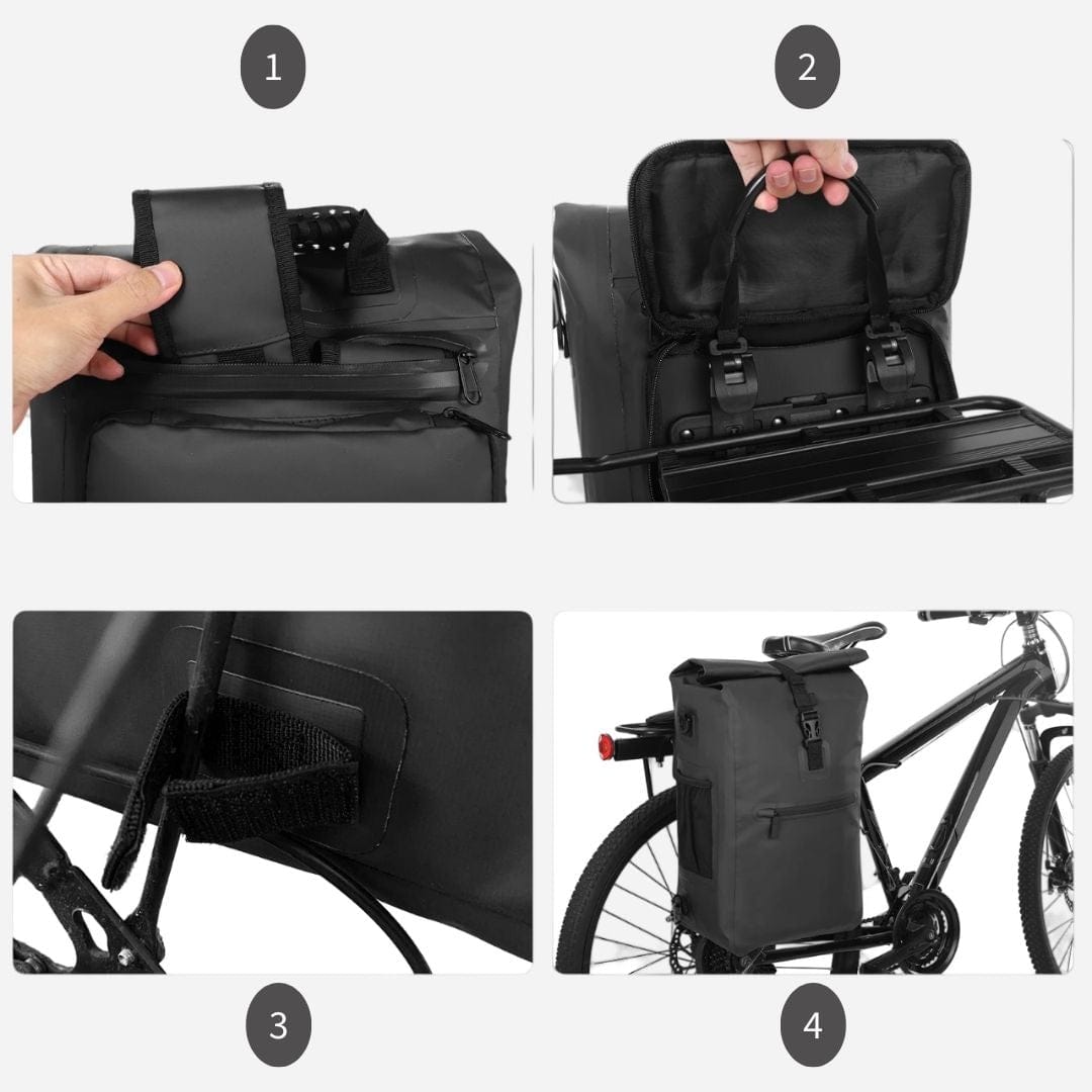 Sac à dos Sacoche vélo convertible pour Porte-Bagages | Etanche 23L
