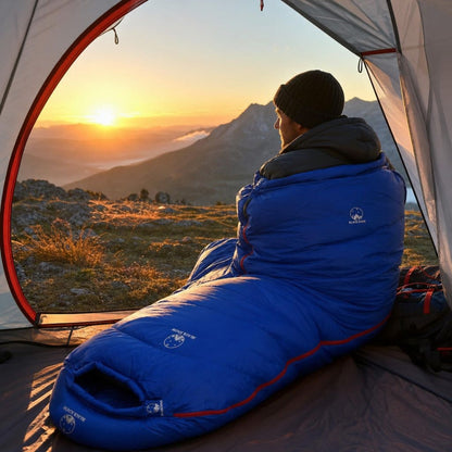 Sac de couchage ultra light 0°C en duvet d’oie | forme momie, camping et randonnée, 4 saisons