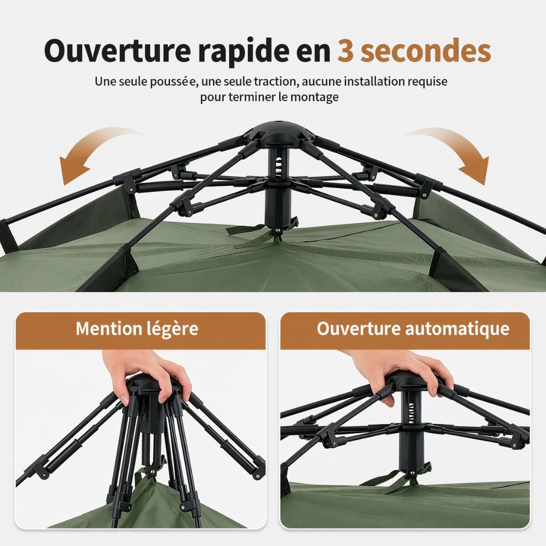Tente de camping & bivouac automatique 3 places | Etanche 3,6kg